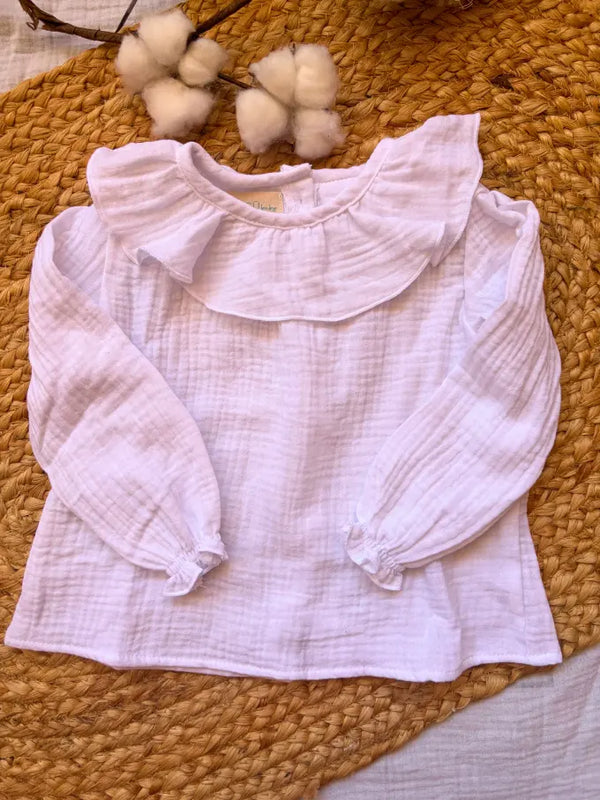 Blusa manga larga blanca de doble gasa Colección Jazmín | MICŪ baby