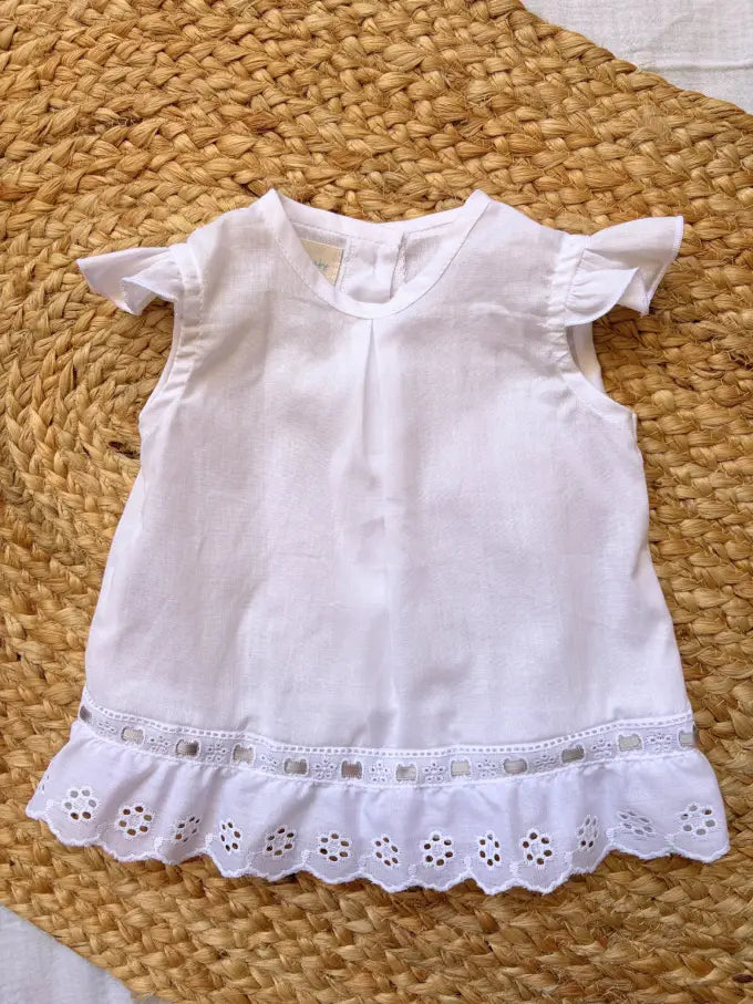 Blusa blanca con pasacintas gris Algodón