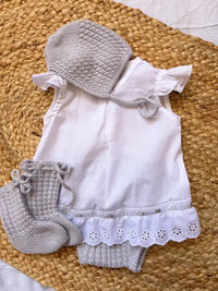 Blusa blanca con pasacintas gris Algodón con punto gris claro Gardenia