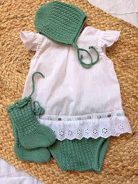 Blusa blanca con pasacintas verde Algodón con punto verde Salvia