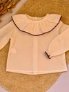 Blusa cuello volante blanca con detalle burdeos Algodón