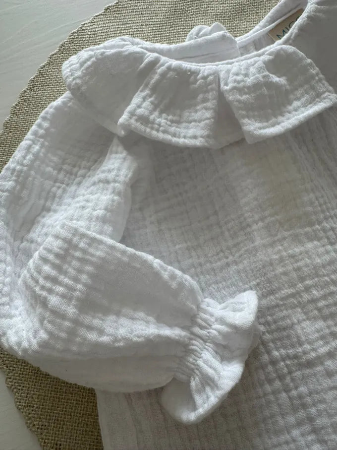 Blusa de doble gasa de algodón con cuello de volante - Jazmín