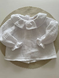 Blusa de doble gasa de algodón con cuello de volante - Jazmín
