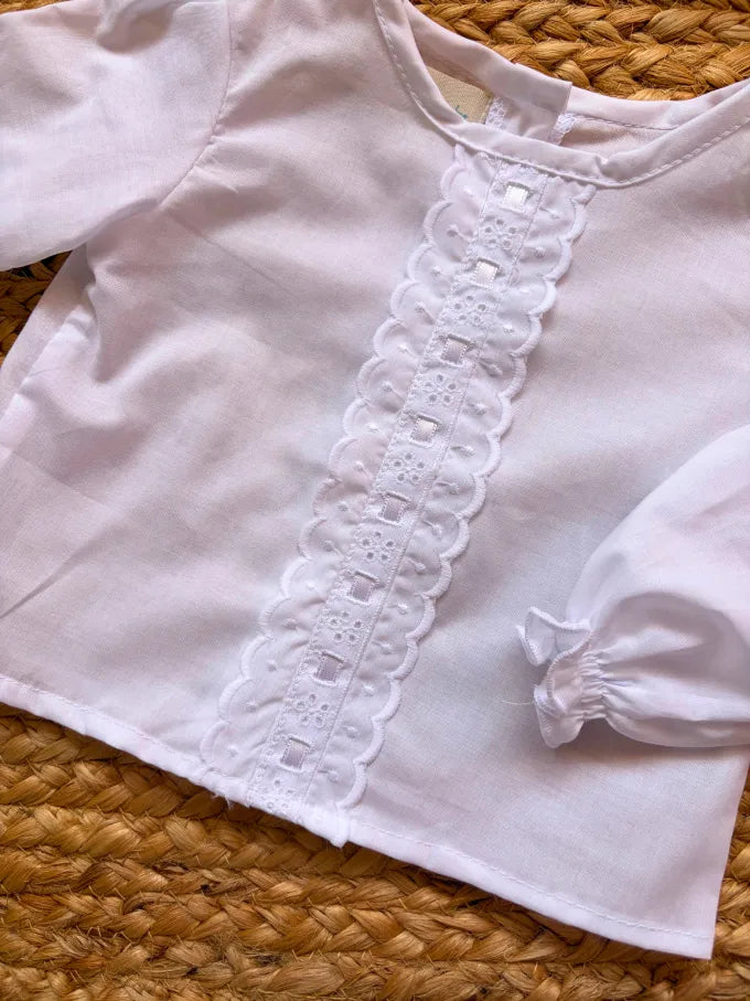 Blusa de manga larga blanca con detalle central Algodón | MICŪ baby