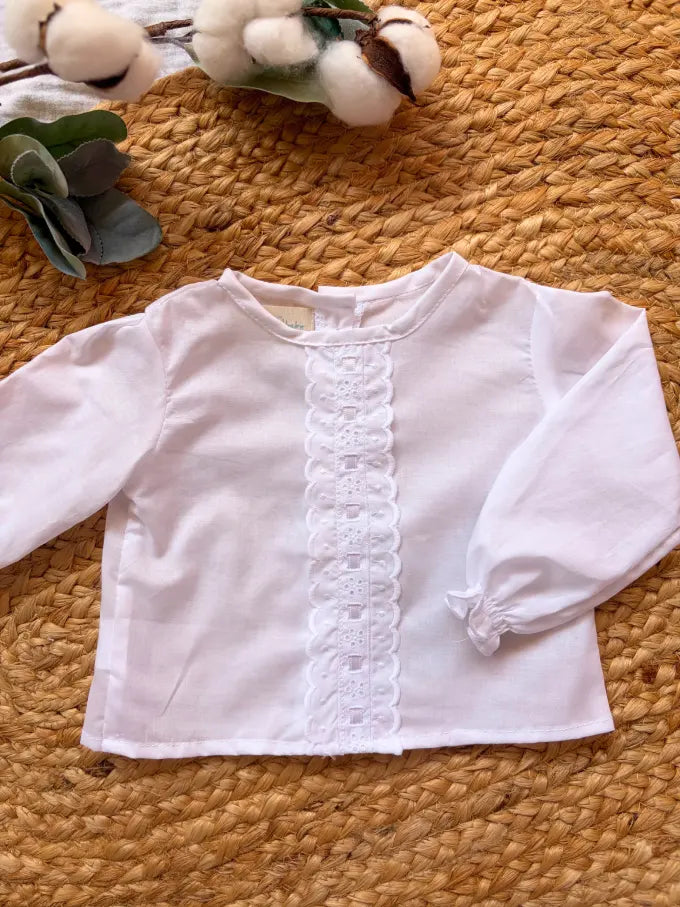 Blusa de manga larga blanca con detalle central Algodón | MICŪ baby