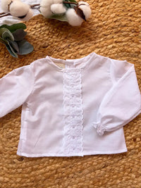 Blusa de manga larga blanca con detalle central Algodón | MICŪ baby