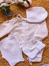 Blusa de manga larga blanca con detalle central Algodón con conjunto de punto Magnolia | MICŪ baby
