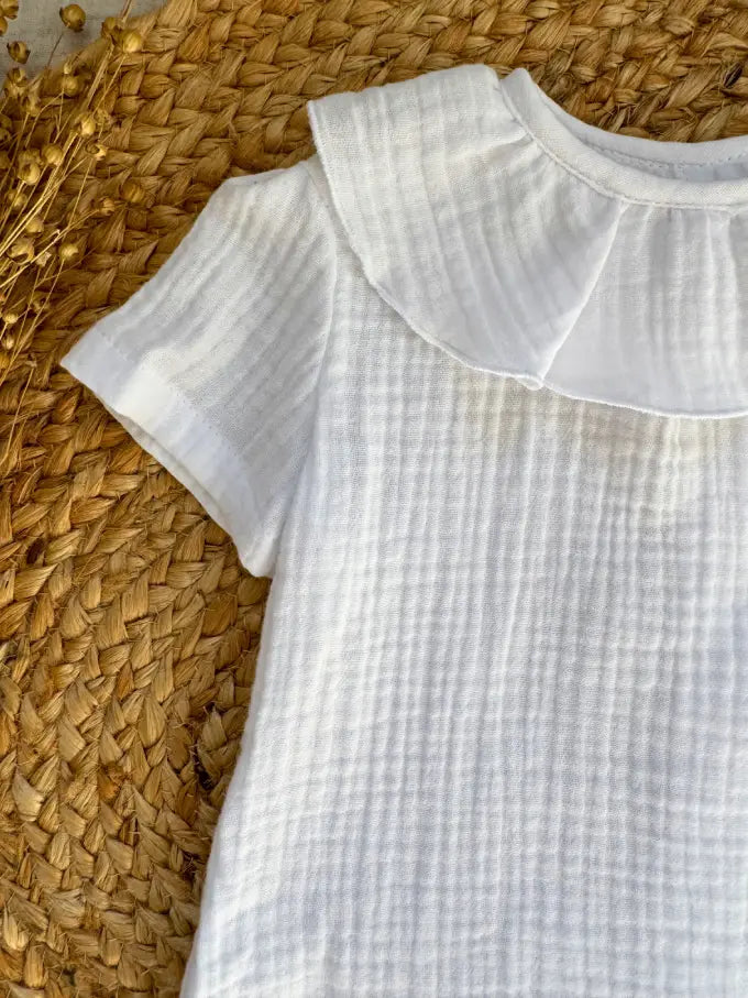Blusa manga corta blanca de doble gasa Jazmín