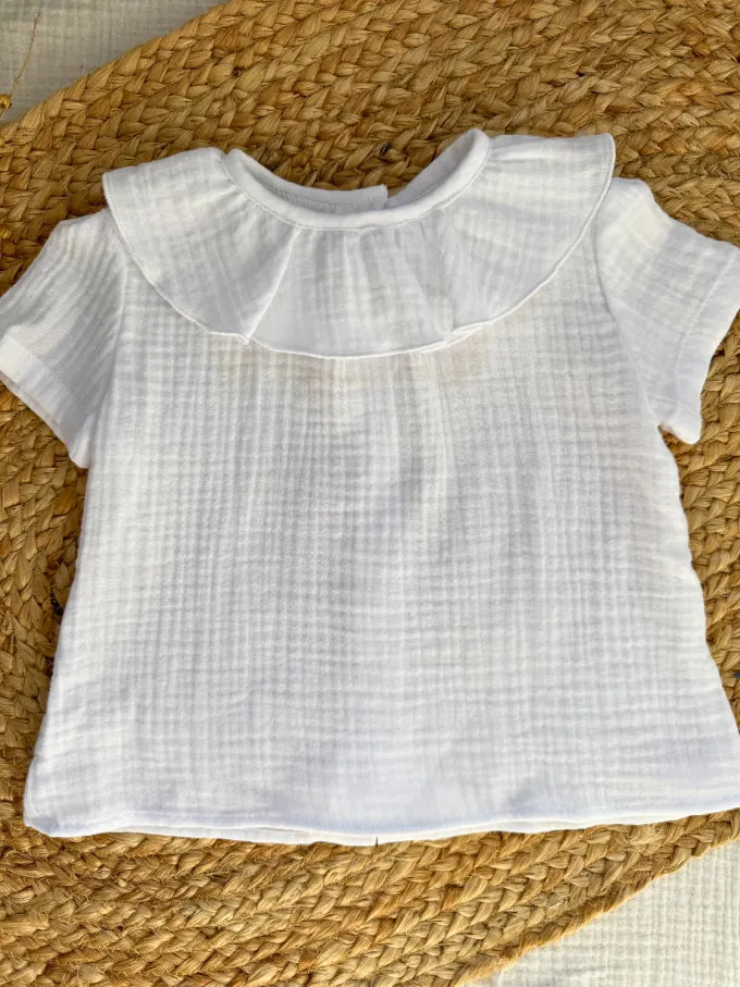 Blusa manga corta blanca de doble gasa Jazmín