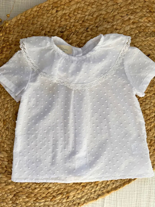 Blusa manga corta de plumeti blanco Cala