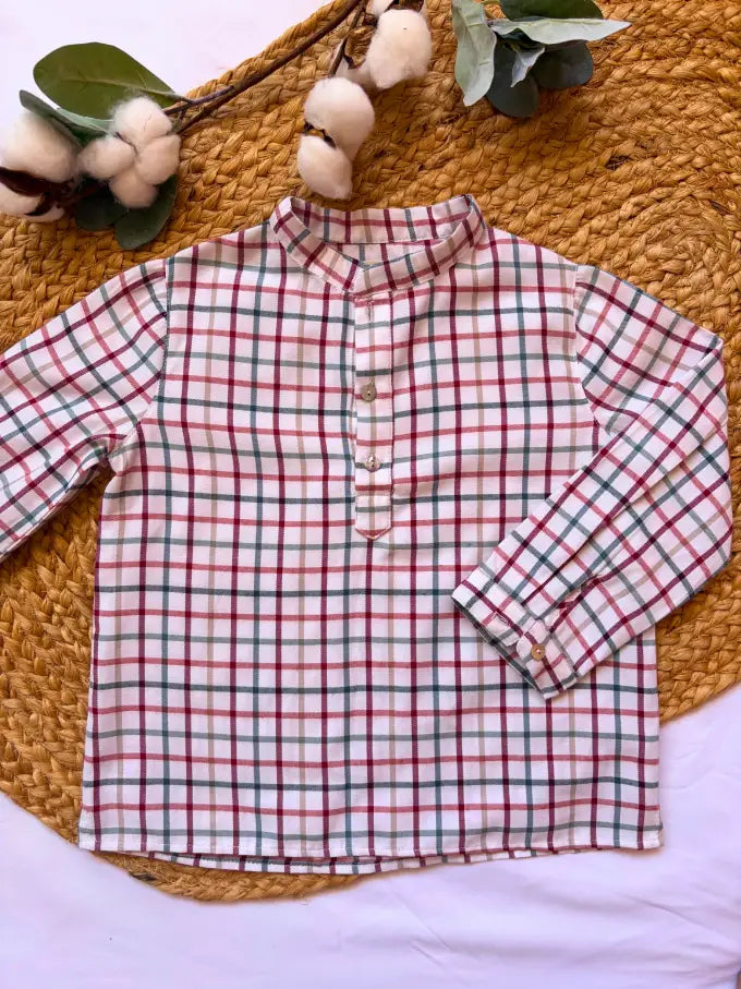 Camisa cuello mao de cuadros multicolor con fondo blanco Colección Almendro | MICŪ baby