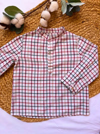 Camisa cuello mao de cuadros multicolor con fondo blanco Colección Almendro | MICŪ baby