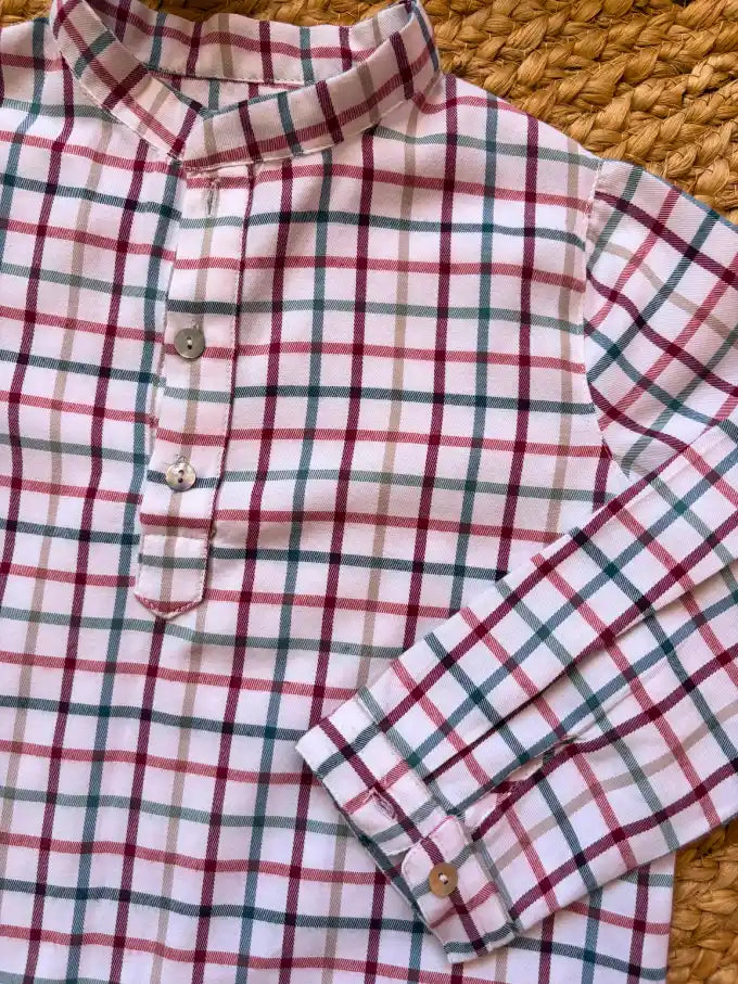 Camisa cuello mao de cuadros multicolor con fondo blanco Colección Almendro | MICŪ baby