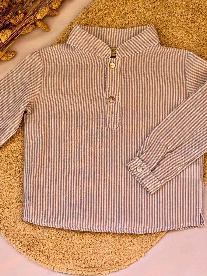 Camisa de rayas grises cuello mao - Colección Nenúfar
