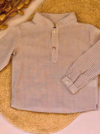 Camisa de rayas grises cuello mao - Colección Nenúfar