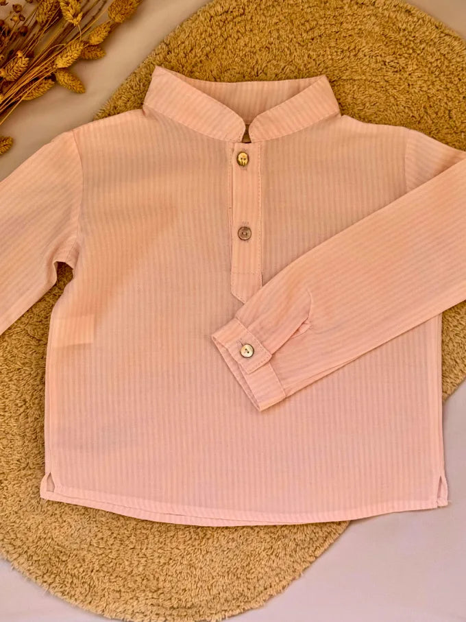 Camisa de rayas rosas cuello mao - Colección Nenúfar