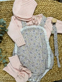 Conjunto Ranita con estampado de flores azul y rosa Verbena con Pelele punto algodón rosa