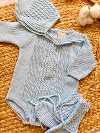 Conjunto manga larga de punto azul bebé - Colección Peonia | MICŪ baby