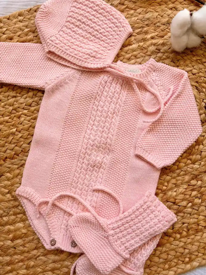 Conjunto manga larga de punto rosa bebé - Colección Alegría| MICŪ baby