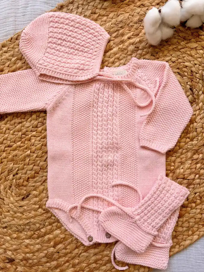 Conjunto manga larga de punto rosa bebé - Colección Alegría| MICŪ baby