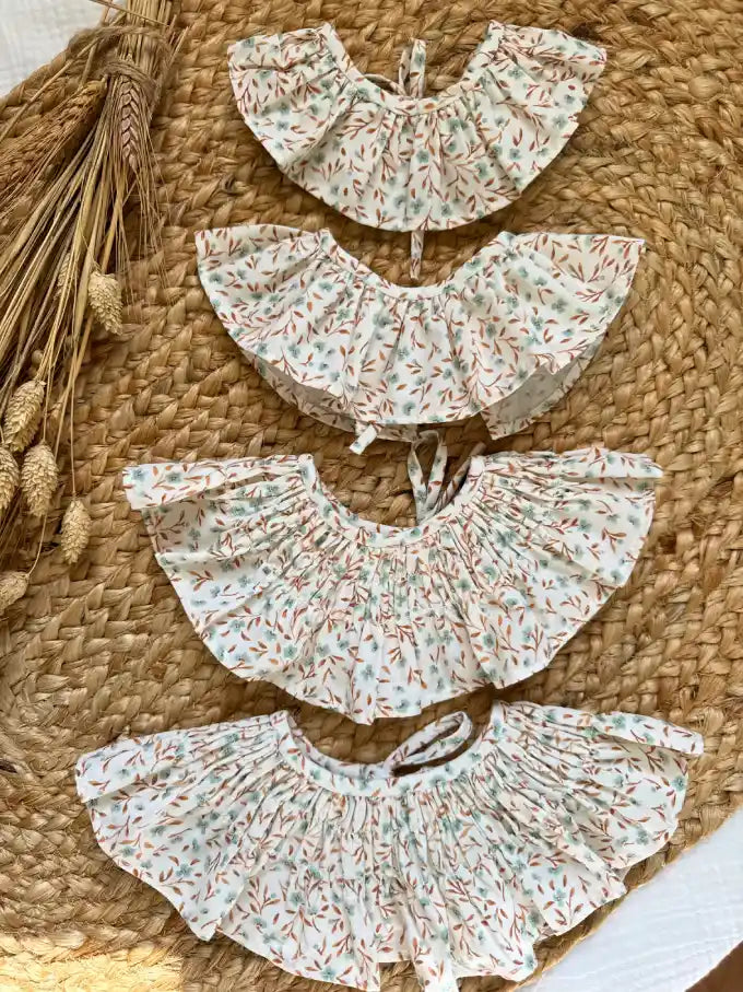 Cuello con estampado de flores verde agua y mostaza Eucalipto