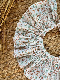 Cuello con estampado de flores verde agua y mostaza Eucalipto