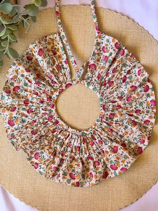 Cuello de flores fucsia y verde agua 2-4 años - Colección Orquídea