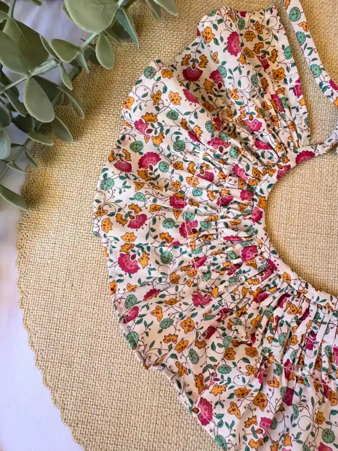Cuello de flores fucsia y verde agua 2-4 años - Colección Orquídea