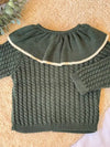 Jersey/Chaqueta con volante de punto verde con terminación en crema Musgo