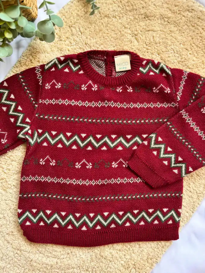Jersey de punto jacquard burdeos - Colección Acebo
