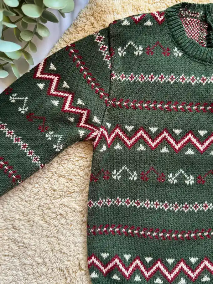 Jersey de punto jacquard verde - Colección Acebo