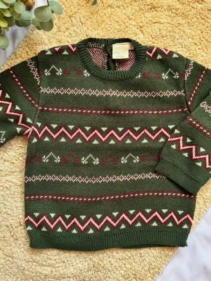 Jersey de punto jacquard verde - Colección Acebo