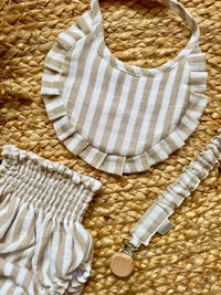 Pack cubrepañal, babero y chupetero de rayas beige Espiga