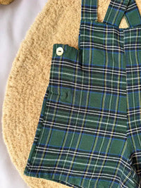 Pantalón con tirantes de cuadros verdes y azul marino - Colección Abedul