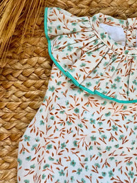 Pelele de manga sisa de flores verde agua y mostaza Eucalipto