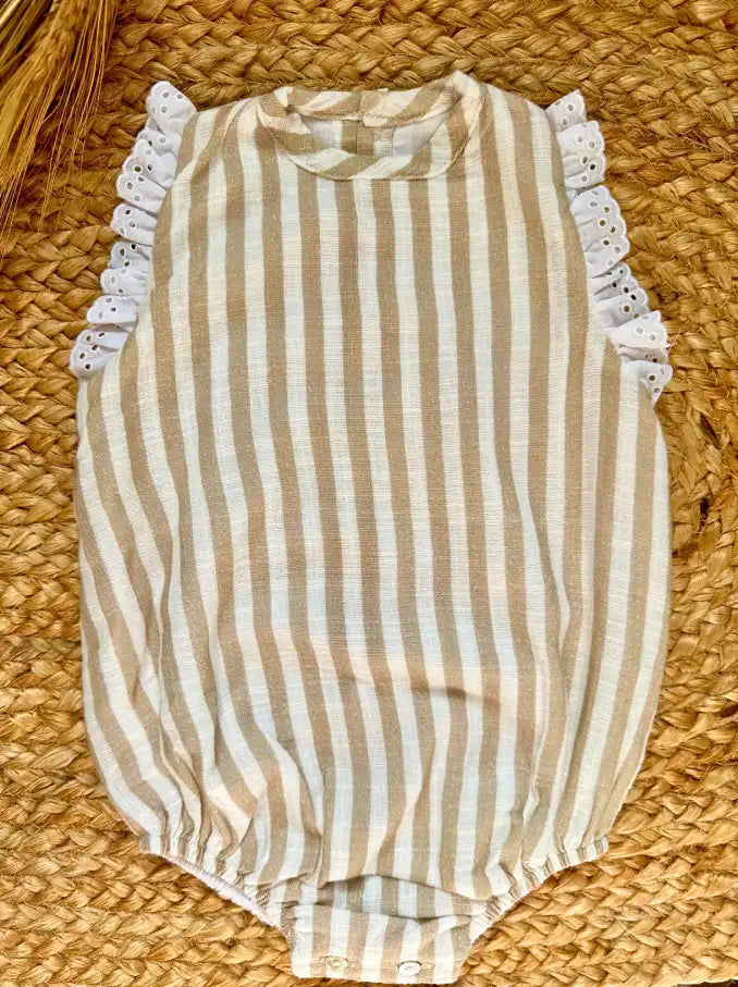 Pelele de manga sisa de rayas beige Espiga
