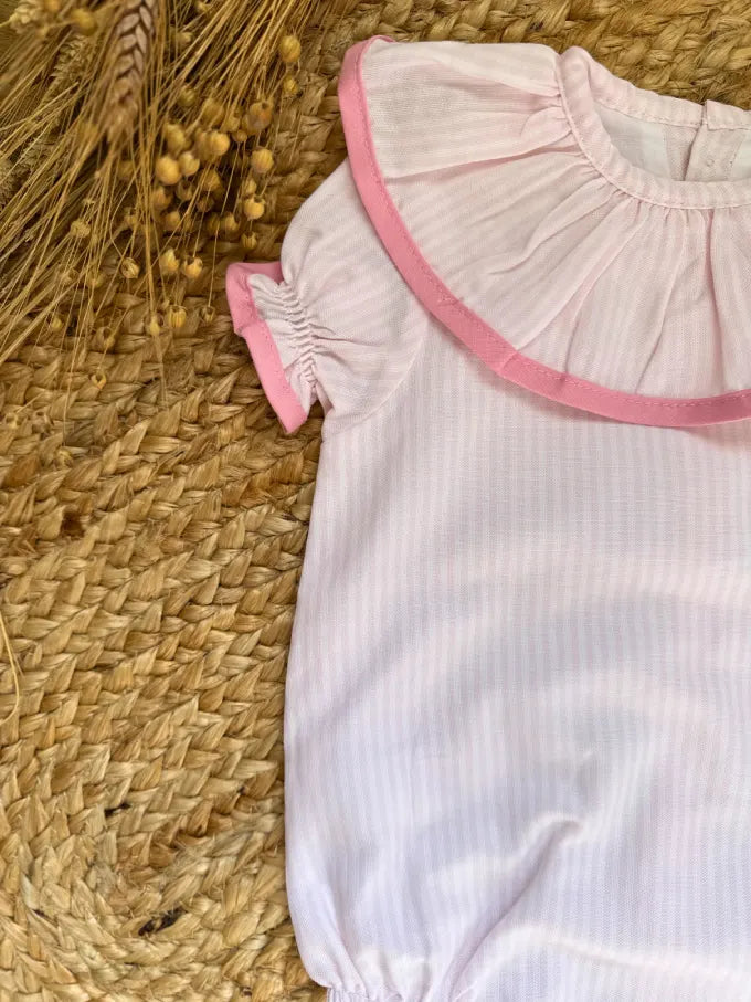 Pelele de manga corta de rayas rosa Nenúfar