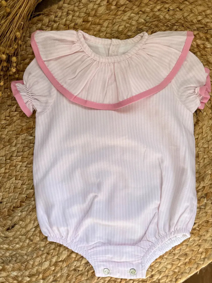 Pelele de manga corta de rayas rosa Nenúfar