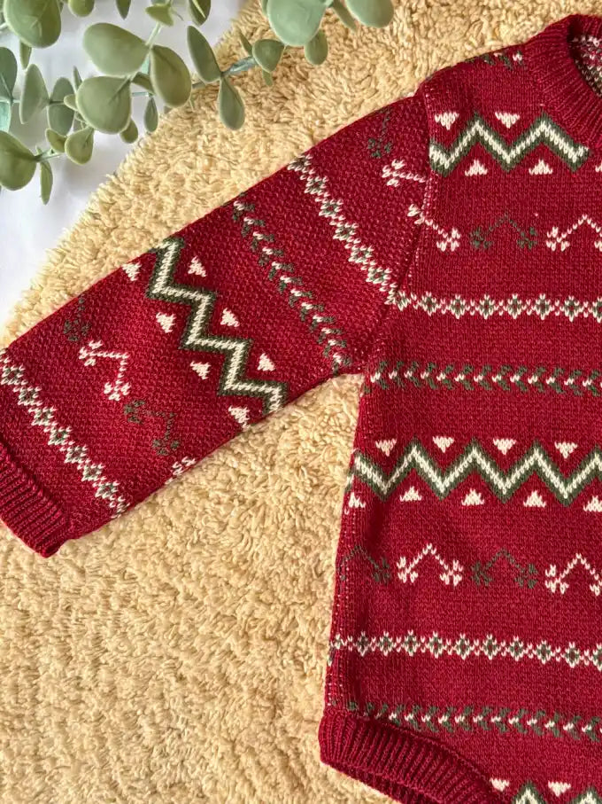 Pelele de punto jacquard burdeos - Colección Acebo