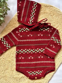 Pelele de punto jacquard burdeos - Colección Acebo