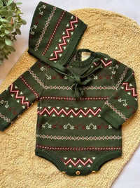 Pelele de punto jacquard verde - Colección Acebo