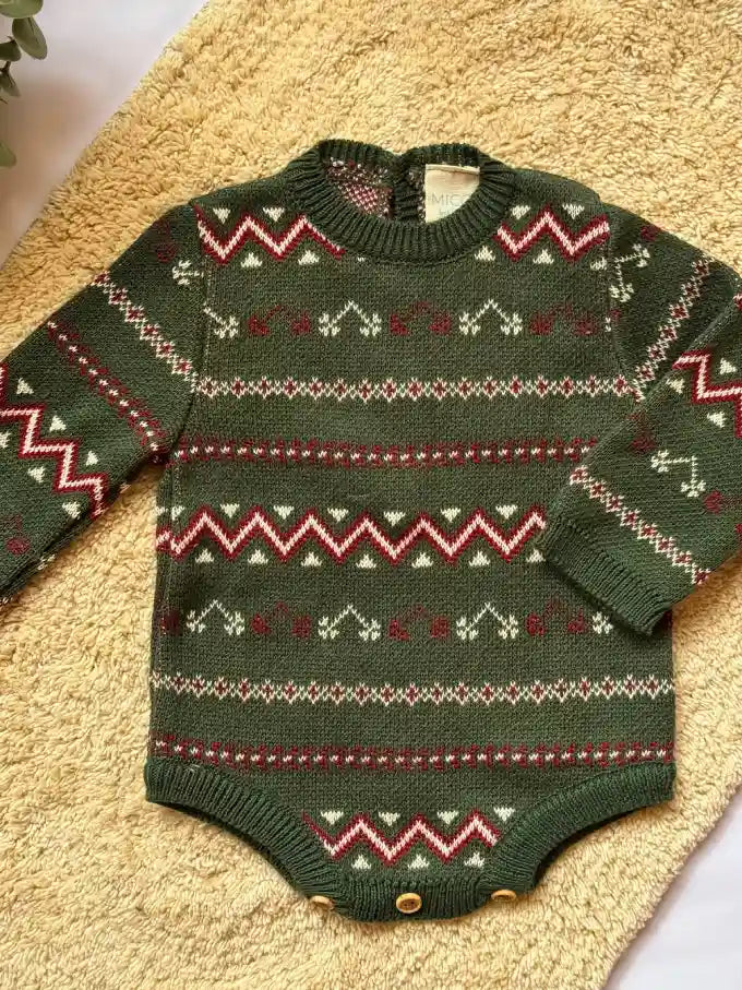 Pelele de punto jacquard verde - Colección Acebo