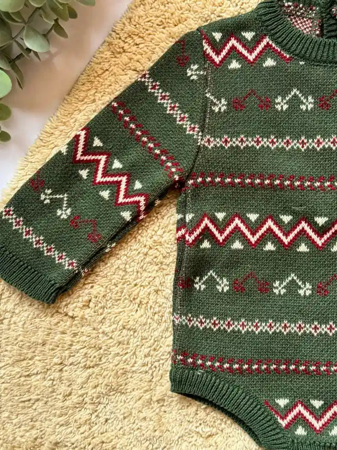 Pelele de punto jacquard verde - Colección Acebo