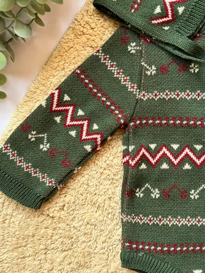 Pelele de punto jacquard verde - Colección Acebo