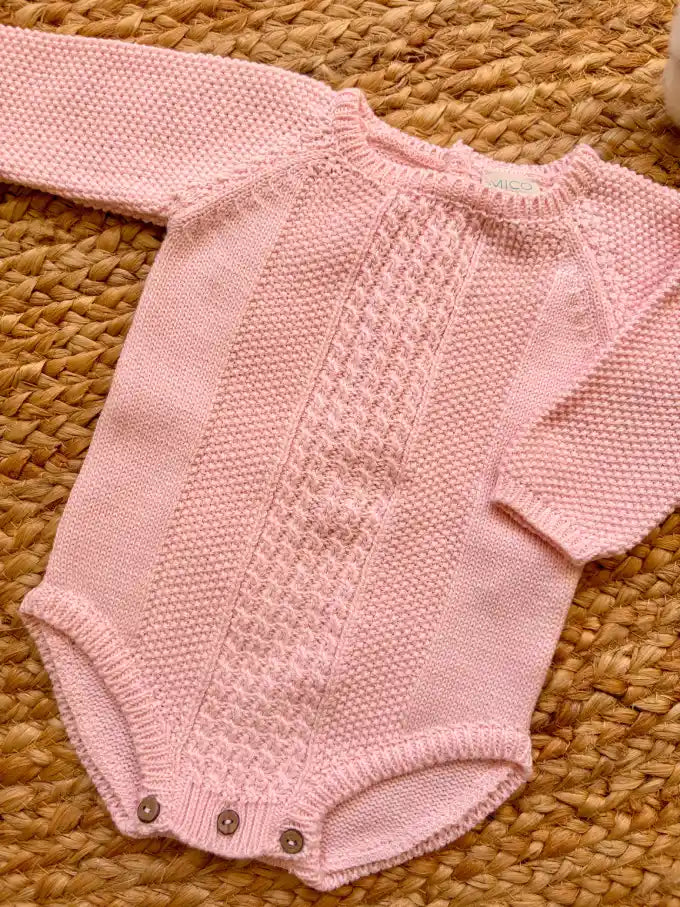 Pelele manga larga de punto rosa bebé - Colección Alegría| MICŪ baby