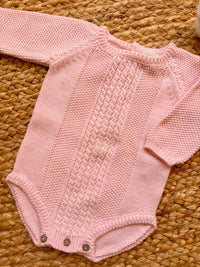 Pelele manga larga de punto rosa bebé - Colección Alegría| MICŪ baby