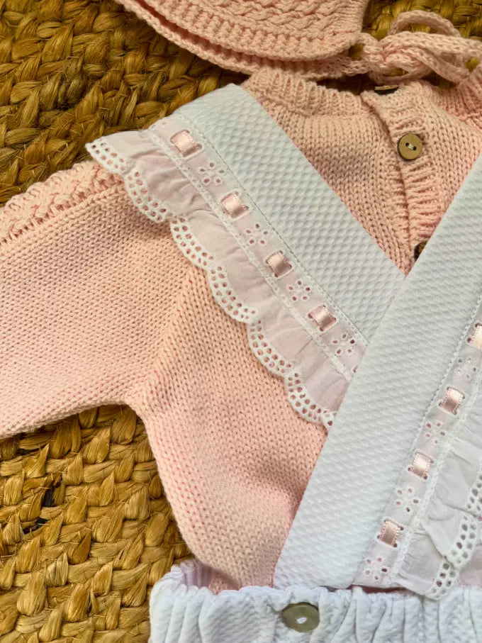 Punto rosa con ranita piqué blanco con pasacintas rosa - algodón 100% - MICŪ baby