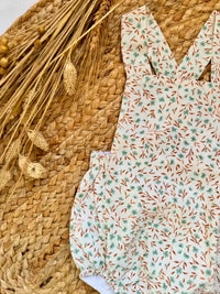 Ranita con estampado de flores verde agua y mostaza - Colección Eucalipto