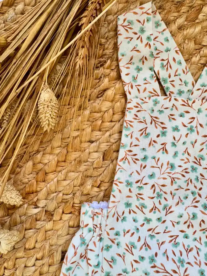 Ranita con estampado de flores verde agua y mostaza - Colección Eucalipto