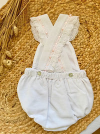 Ranita piqué blanco con pasacintas rosa - Colección Margarita